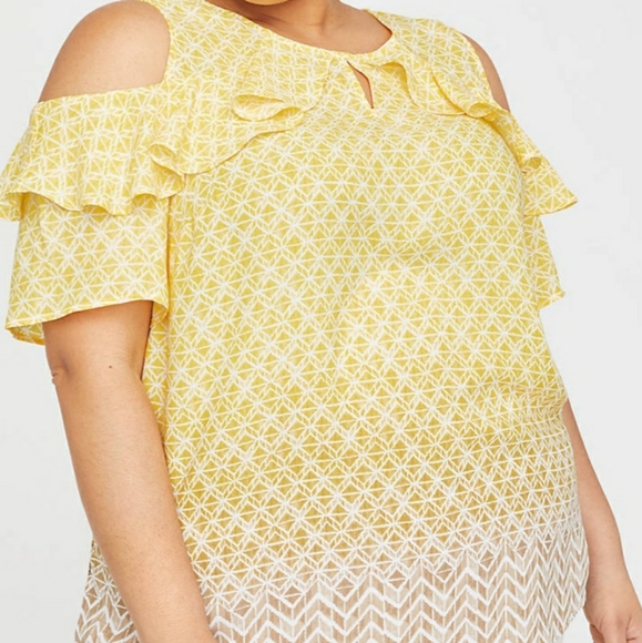 Catherines Tops - Valley Sun Open-Shoulder Georgette Top
